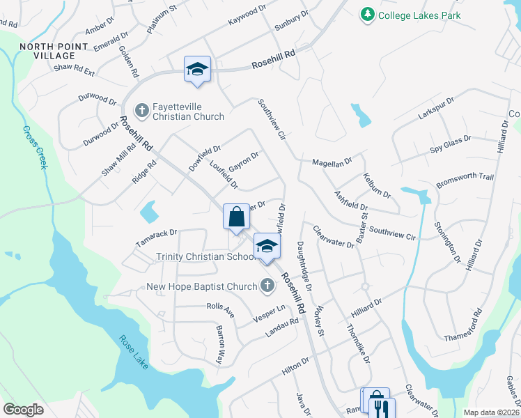 map of restaurants, bars, coffee shops, grocery stores, and more near 3923 Foster Drive in Fayetteville