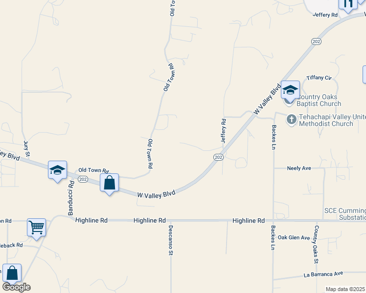 map of restaurants, bars, coffee shops, grocery stores, and more near 21260 Schout Road in Tehachapi