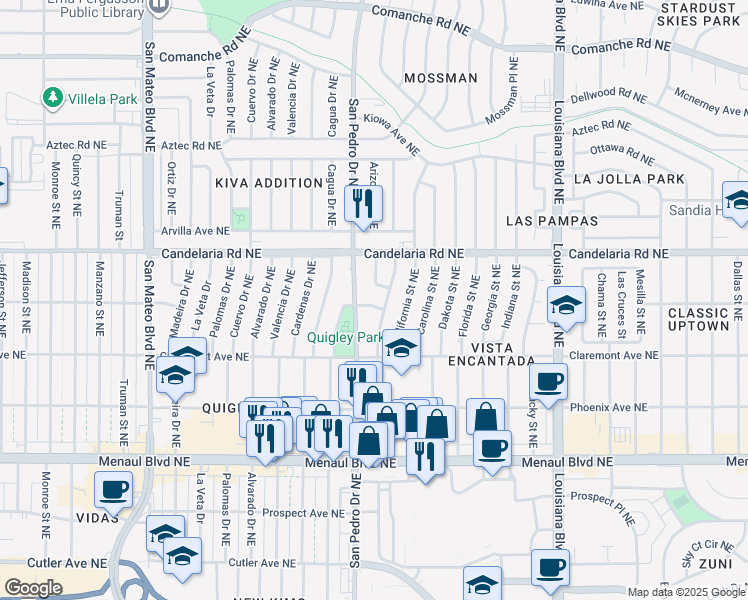 map of restaurants, bars, coffee shops, grocery stores, and more near 2911 Arizona Street Northeast in Albuquerque