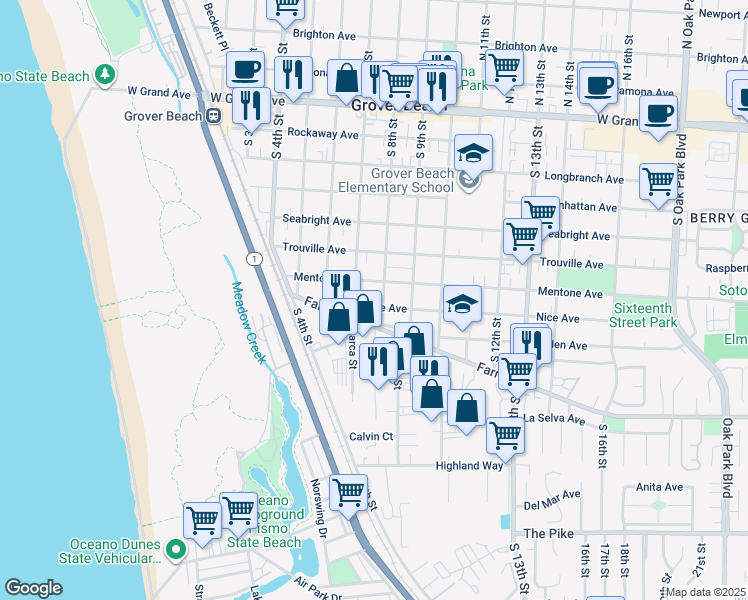 map of restaurants, bars, coffee shops, grocery stores, and more near 773 Nice Avenue in Grover Beach