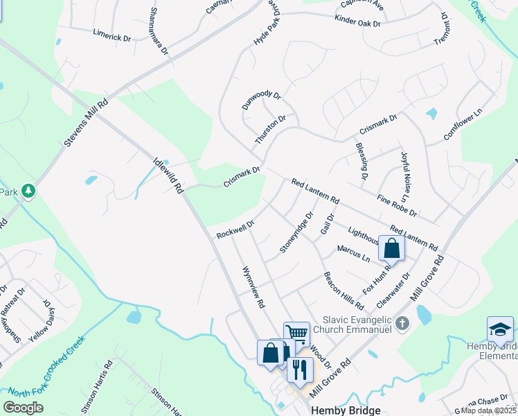 map of restaurants, bars, coffee shops, grocery stores, and more near 6107 Rockwell Drive in Indian Trail