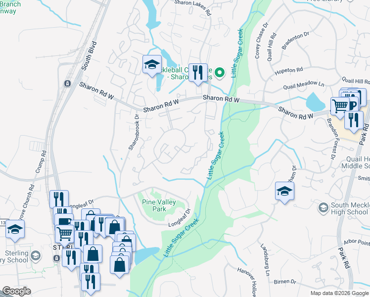 map of restaurants, bars, coffee shops, grocery stores, and more near 8361 Knights Bridge Road in Charlotte
