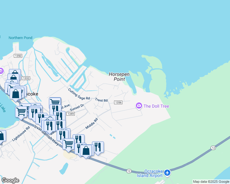 map of restaurants, bars, coffee shops, grocery stores, and more near 236 Oneal Dr in Ocracoke
