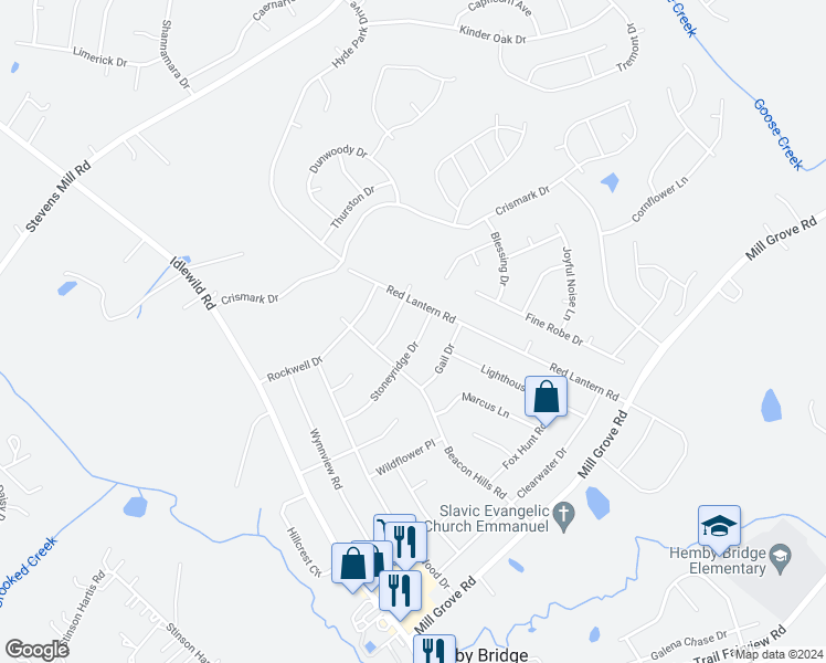 map of restaurants, bars, coffee shops, grocery stores, and more near 6209 Stoneyridge Drive in Indian Trail
