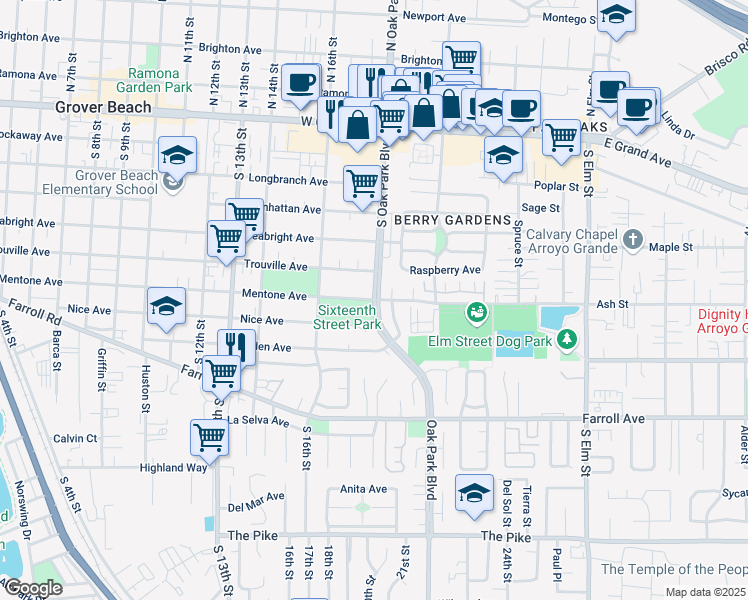 map of restaurants, bars, coffee shops, grocery stores, and more near 700 North Oak Park Boulevard in Grover Beach