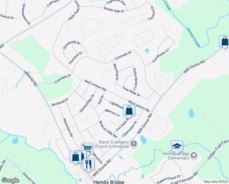 map of restaurants, bars, coffee shops, grocery stores, and more near 8008 Red Lantern Road in Indian Trail