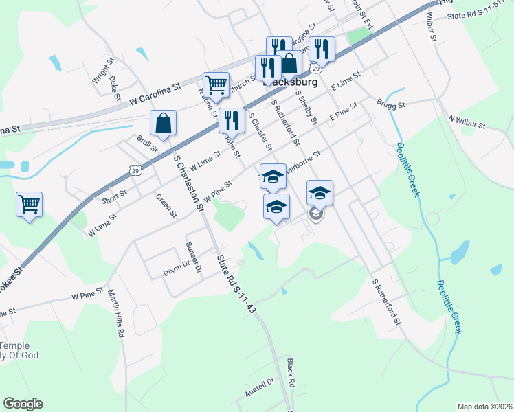 map of restaurants, bars, coffee shops, grocery stores, and more near 402 Hardin Street in Blacksburg