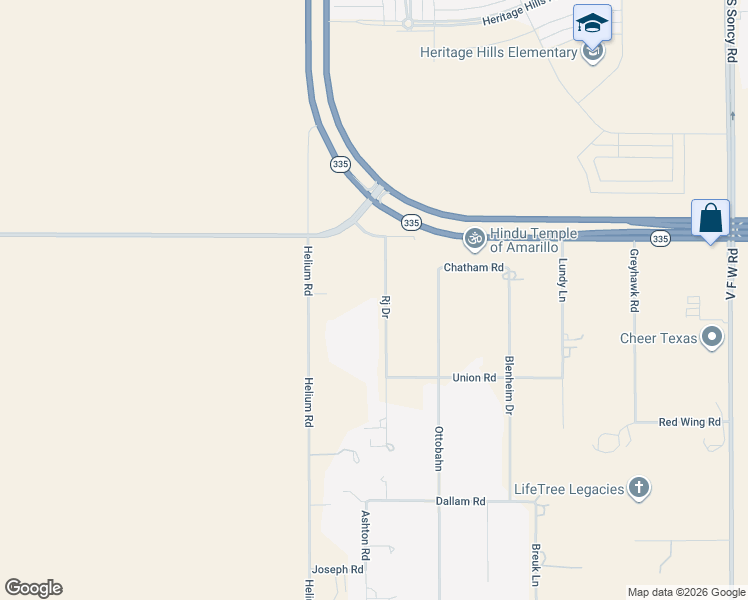 map of restaurants, bars, coffee shops, grocery stores, and more near 9000 Rj Drive in Amarillo