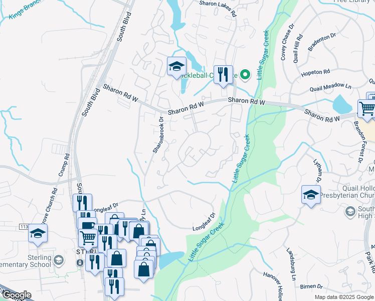 map of restaurants, bars, coffee shops, grocery stores, and more near 1621 Waybridge Lane in Charlotte