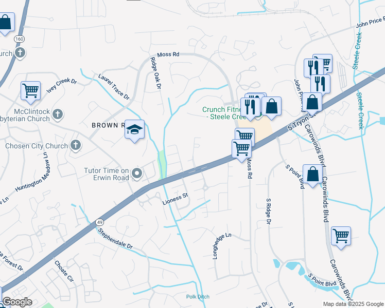 map of restaurants, bars, coffee shops, grocery stores, and more near 10942 Garden Oaks Lane in Charlotte
