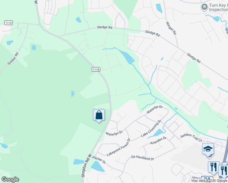 map of restaurants, bars, coffee shops, grocery stores, and more near 15000 Shopton Road West in Charlotte