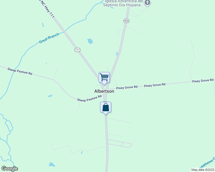 map of restaurants, bars, coffee shops, grocery stores, and more near North Carolina 903 in Albertson