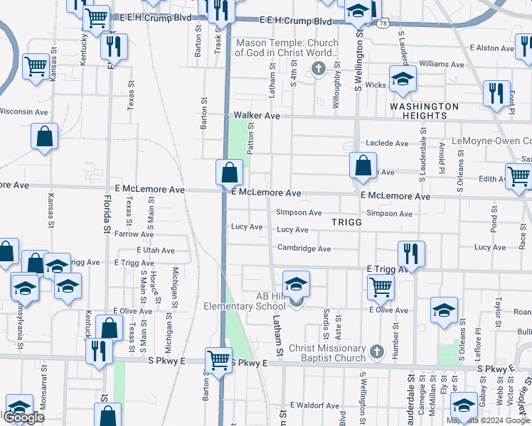 map of restaurants, bars, coffee shops, grocery stores, and more near 289 Simpson Avenue in Memphis