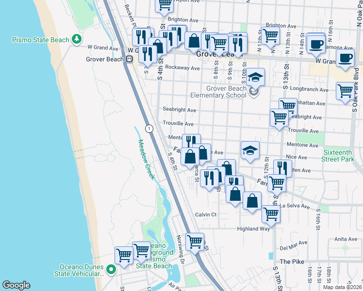 map of restaurants, bars, coffee shops, grocery stores, and more near 766 South 6th Street in Grover Beach