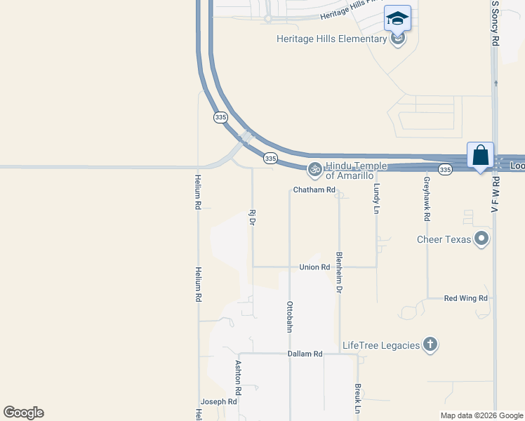map of restaurants, bars, coffee shops, grocery stores, and more near 9001 Rj Drive in Amarillo