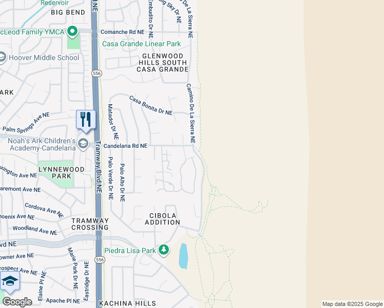 map of restaurants, bars, coffee shops, grocery stores, and more near 13319 Vista Del Rey Court Northeast in Albuquerque