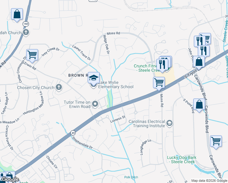 map of restaurants, bars, coffee shops, grocery stores, and more near in Charlotte