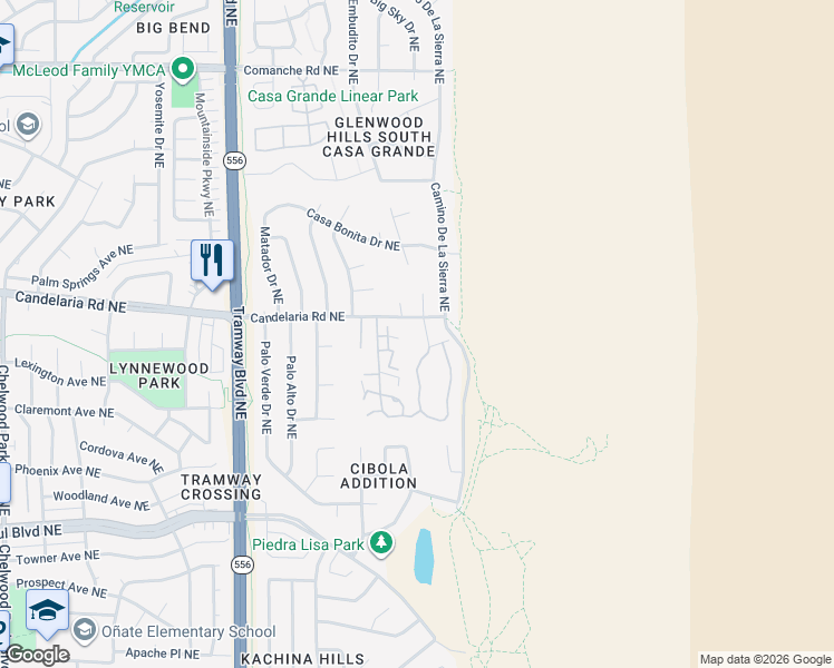 map of restaurants, bars, coffee shops, grocery stores, and more near 2935 Vista Del Rey Northeast in Albuquerque