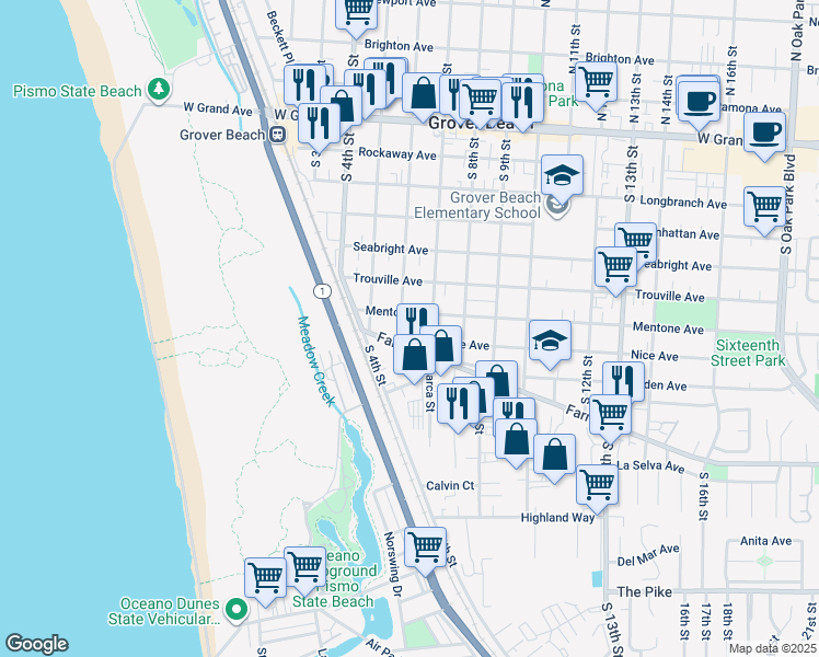 map of restaurants, bars, coffee shops, grocery stores, and more near 753 South 6th Street in Grover Beach