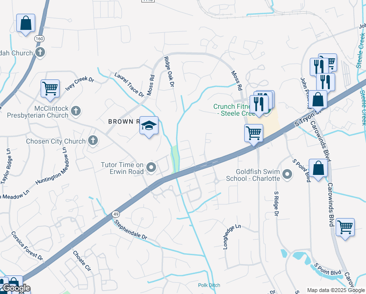 map of restaurants, bars, coffee shops, grocery stores, and more near 12337 Verdant Court in Charlotte