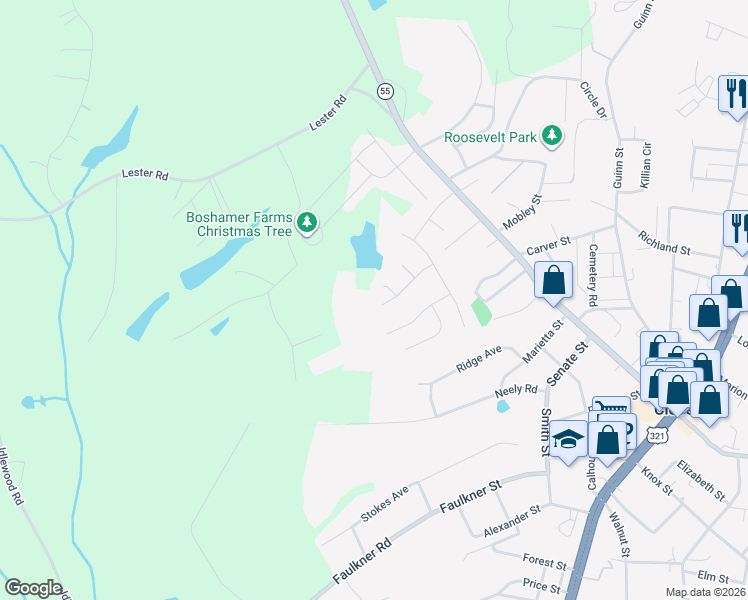 map of restaurants, bars, coffee shops, grocery stores, and more near 992 Capetown Lane in Clover