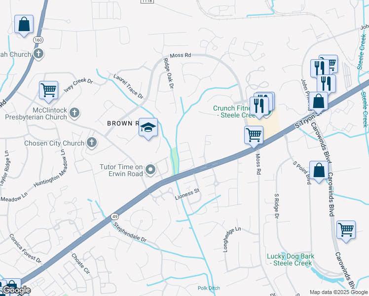 map of restaurants, bars, coffee shops, grocery stores, and more near in Charlotte