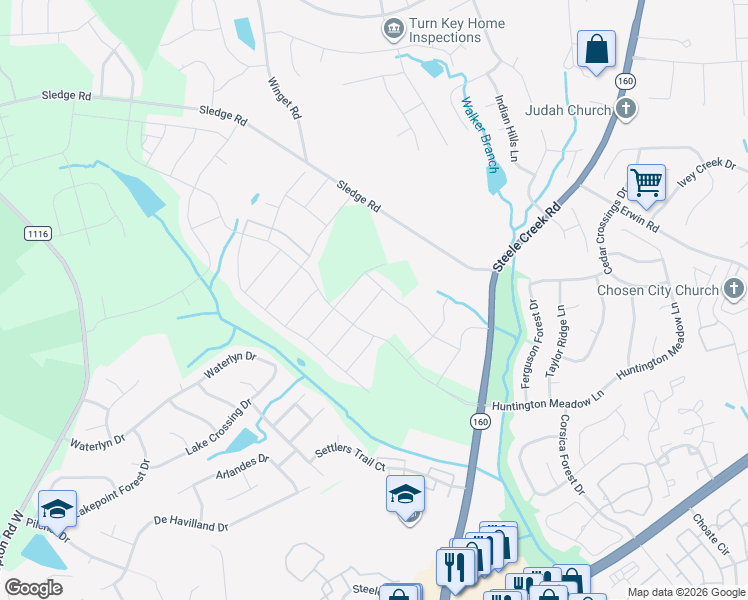 map of restaurants, bars, coffee shops, grocery stores, and more near 13308 Steele Creek Road in Charlotte