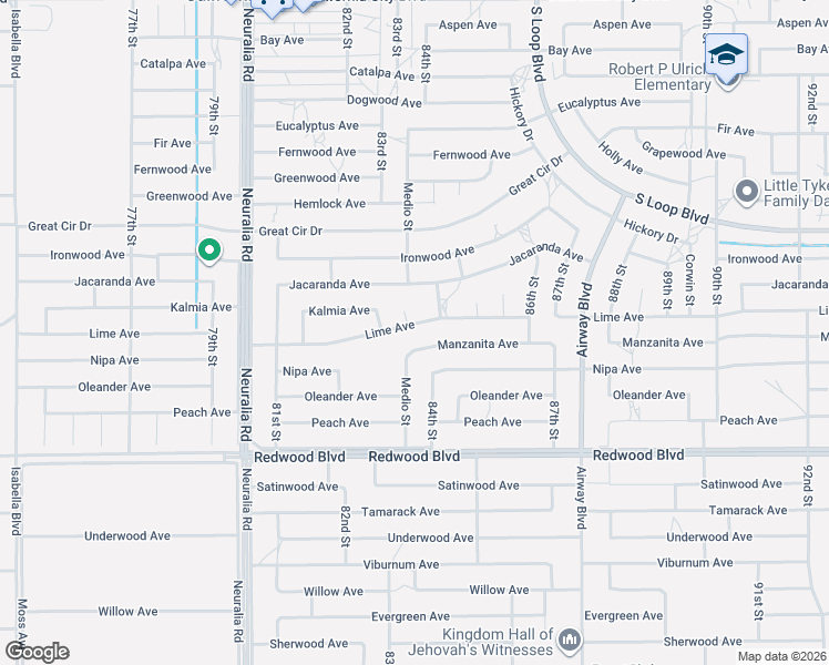 map of restaurants, bars, coffee shops, grocery stores, and more near 8348 Lime Avenue in California City