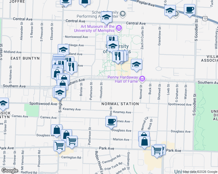 map of restaurants, bars, coffee shops, grocery stores, and more near 591 Echles Street in Memphis