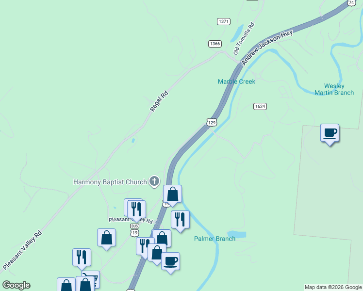 map of restaurants, bars, coffee shops, grocery stores, and more near 759 Andrews Road in Murphy