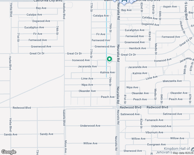 map of restaurants, bars, coffee shops, grocery stores, and more near Lime Avenue in California City