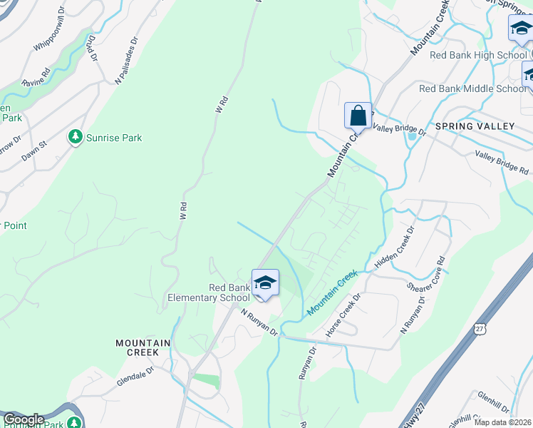 map of restaurants, bars, coffee shops, grocery stores, and more near 1131 Mountain Creek Road in Chattanooga