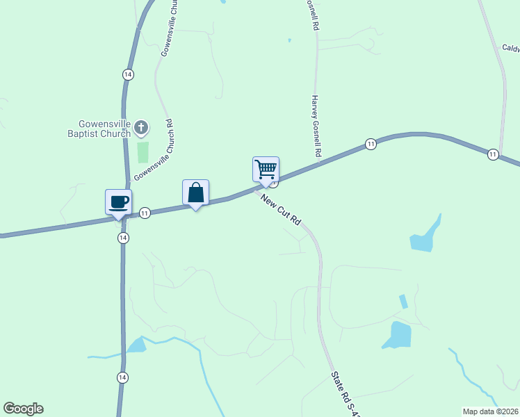 map of restaurants, bars, coffee shops, grocery stores, and more near 11565 New Cut Road in Campobello