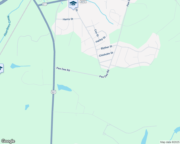 map of restaurants, bars, coffee shops, grocery stores, and more near 1212 Pee Dee Road in Aberdeen