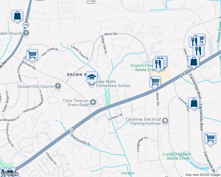 map of restaurants, bars, coffee shops, grocery stores, and more near in Charlotte