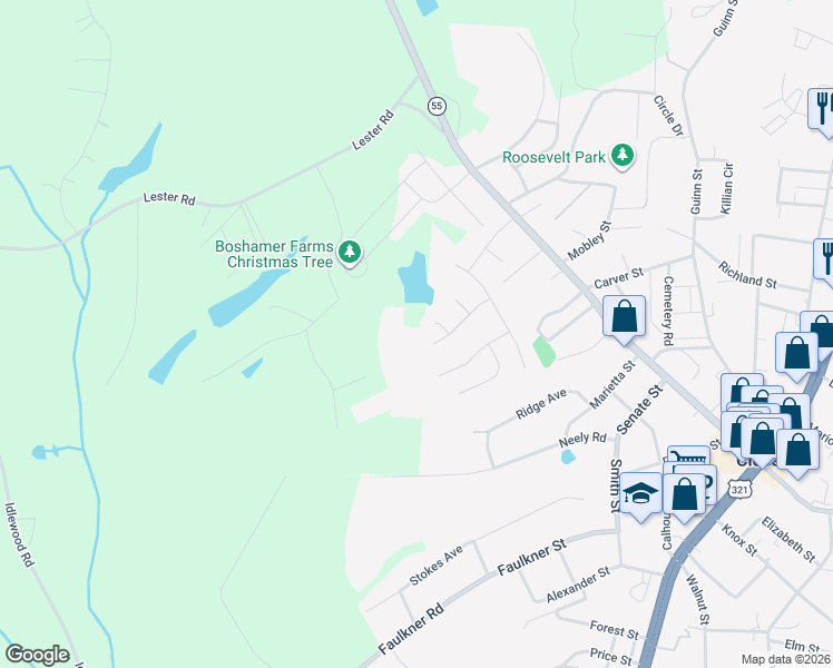 map of restaurants, bars, coffee shops, grocery stores, and more near 992 Capetown Lane in Clover