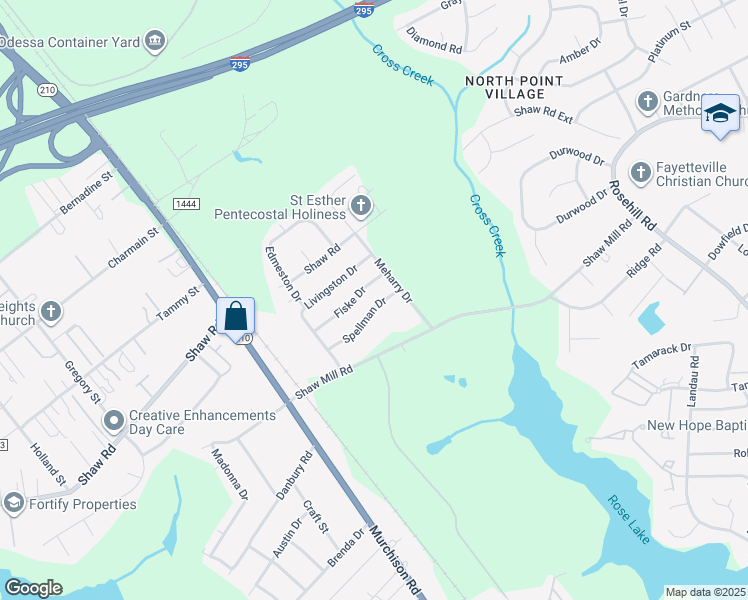 map of restaurants, bars, coffee shops, grocery stores, and more near 912 Spellman Drive in Fayetteville