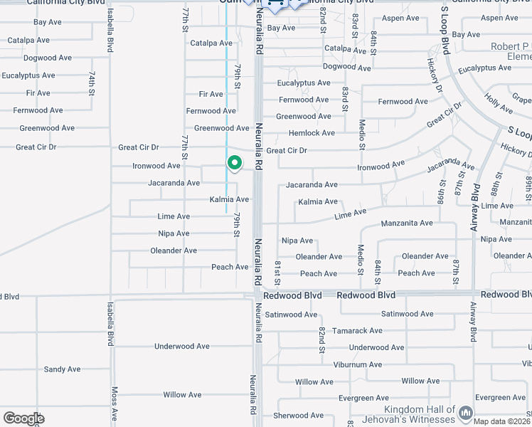 map of restaurants, bars, coffee shops, grocery stores, and more near 8001 Lime Avenue in California City