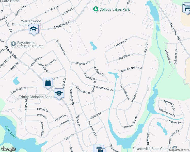 map of restaurants, bars, coffee shops, grocery stores, and more near 3508 Gowan Lane in Fayetteville