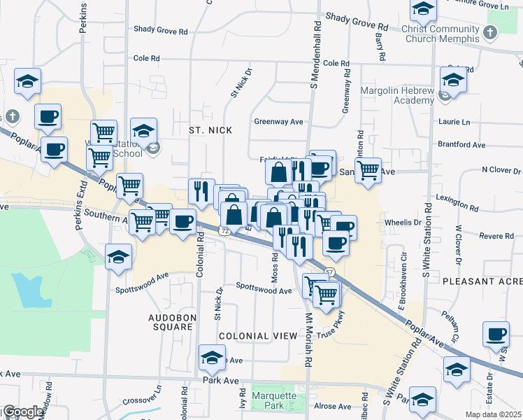 map of restaurants, bars, coffee shops, grocery stores, and more near 4928 Black Road in Memphis