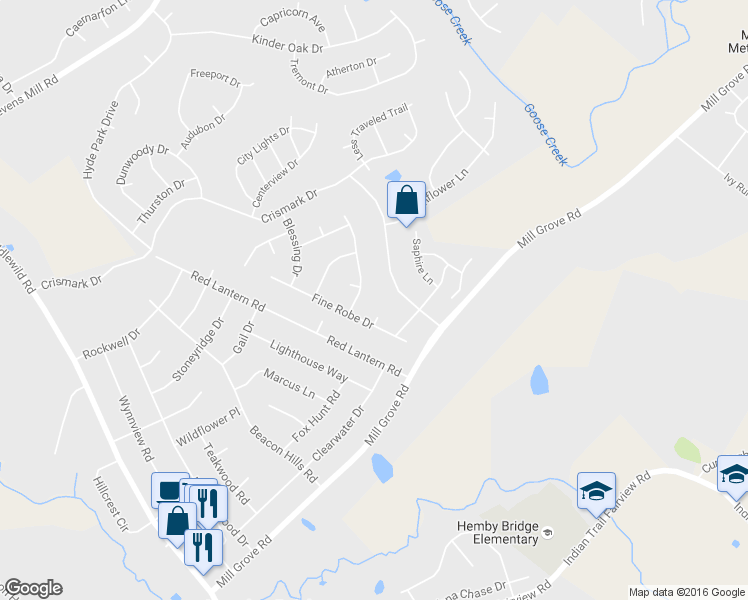 map of restaurants, bars, coffee shops, grocery stores, and more near 1005 Bowen Court in Indian Trail