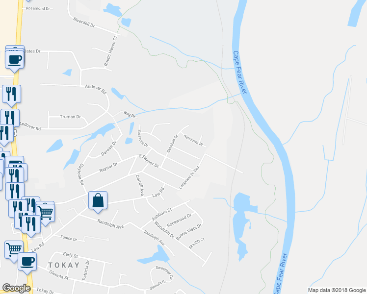 map of restaurants, bars, coffee shops, grocery stores, and more near 515 Standingstone Drive in Fayetteville