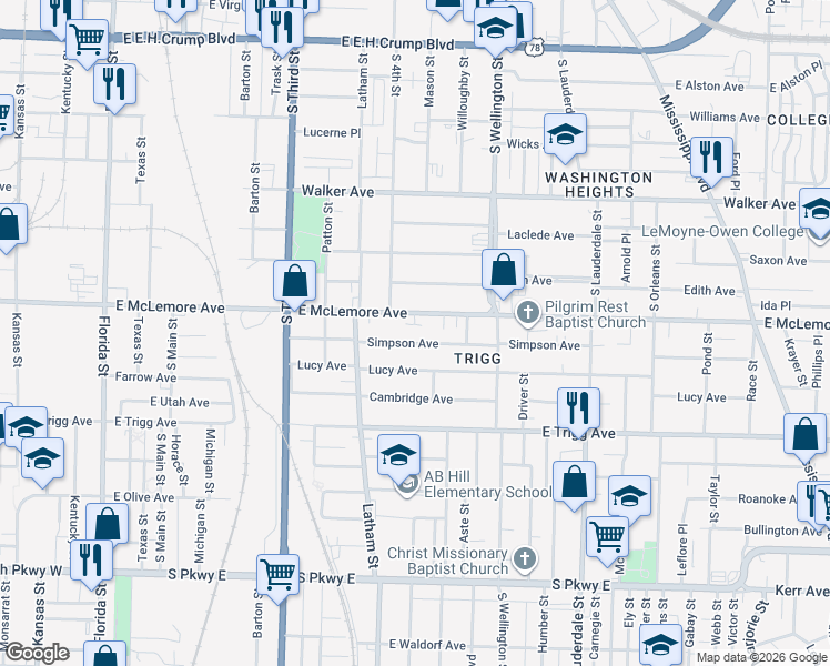 map of restaurants, bars, coffee shops, grocery stores, and more near 359 East McLemore Avenue in Memphis
