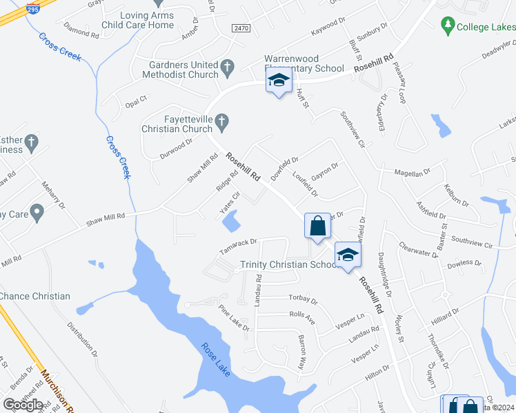 map of restaurants, bars, coffee shops, grocery stores, and more near 4124 South Dowfield Drive in Fayetteville