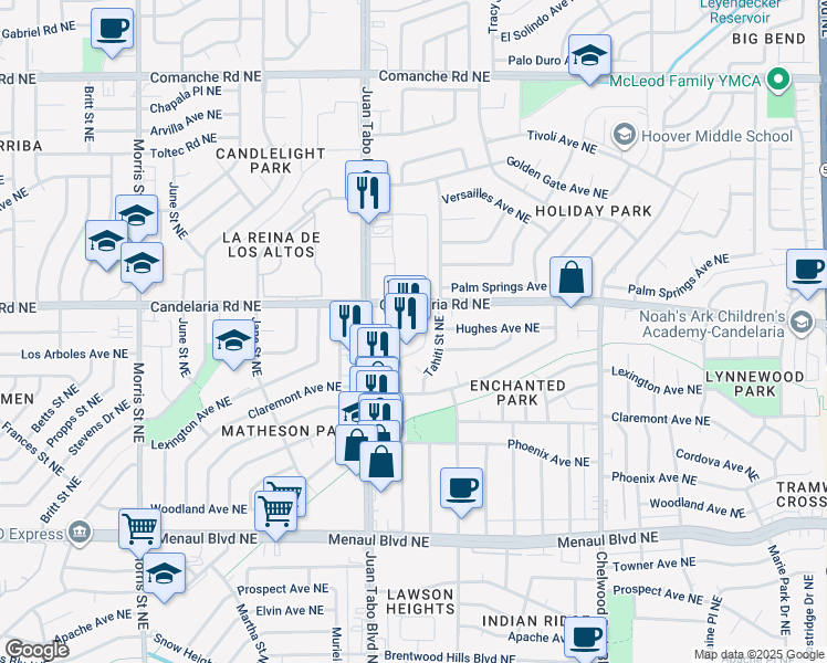 map of restaurants, bars, coffee shops, grocery stores, and more near 2910 Juan Tabo Boulevard Northeast in Albuquerque