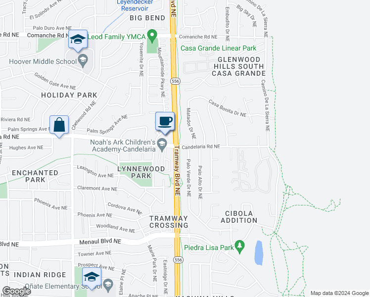 map of restaurants, bars, coffee shops, grocery stores, and more near in Albuquerque