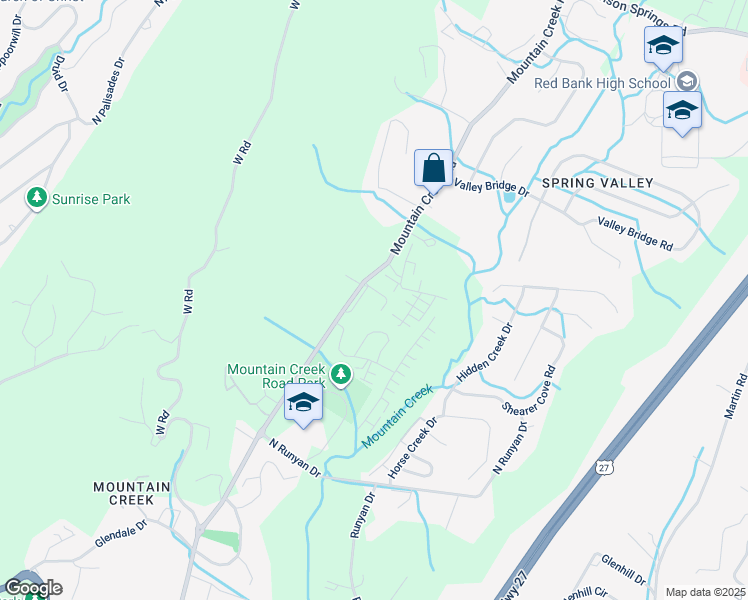 map of restaurants, bars, coffee shops, grocery stores, and more near 1148 Mountain Creek Road in Chattanooga
