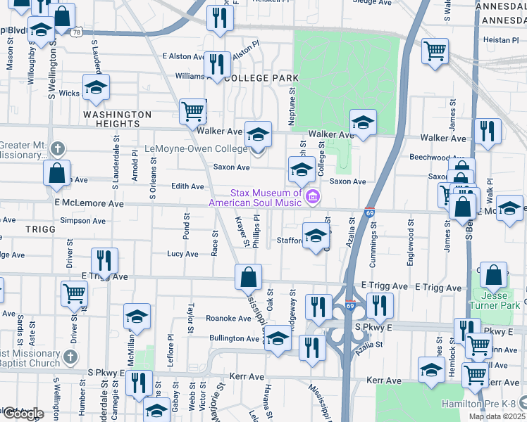 map of restaurants, bars, coffee shops, grocery stores, and more near 1155 Fountain Court in Memphis