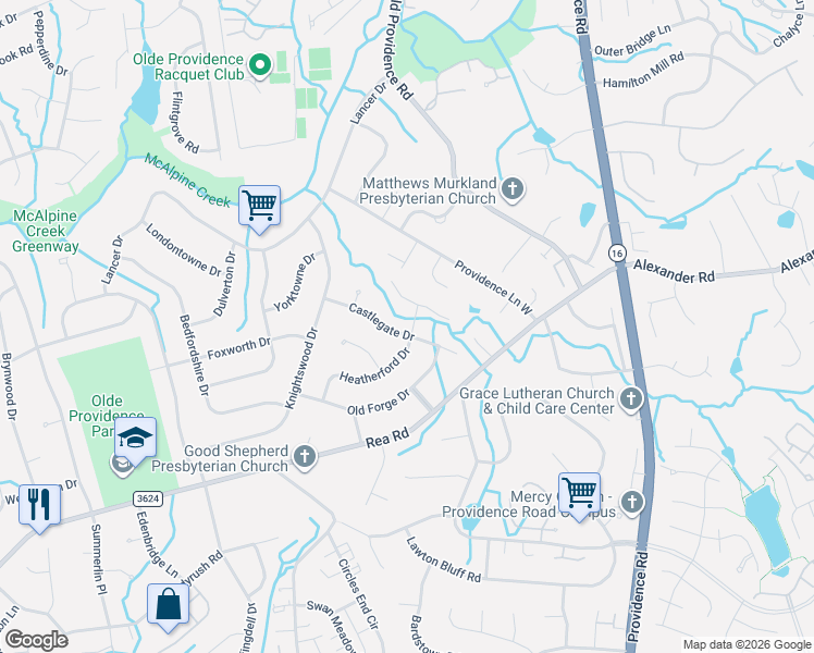 map of restaurants, bars, coffee shops, grocery stores, and more near in Charlotte