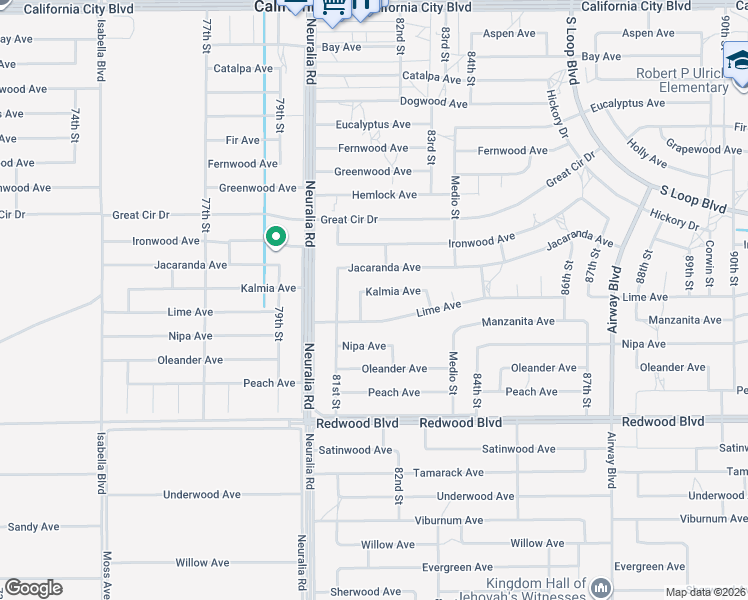 map of restaurants, bars, coffee shops, grocery stores, and more near 8173 Lime Avenue in California City